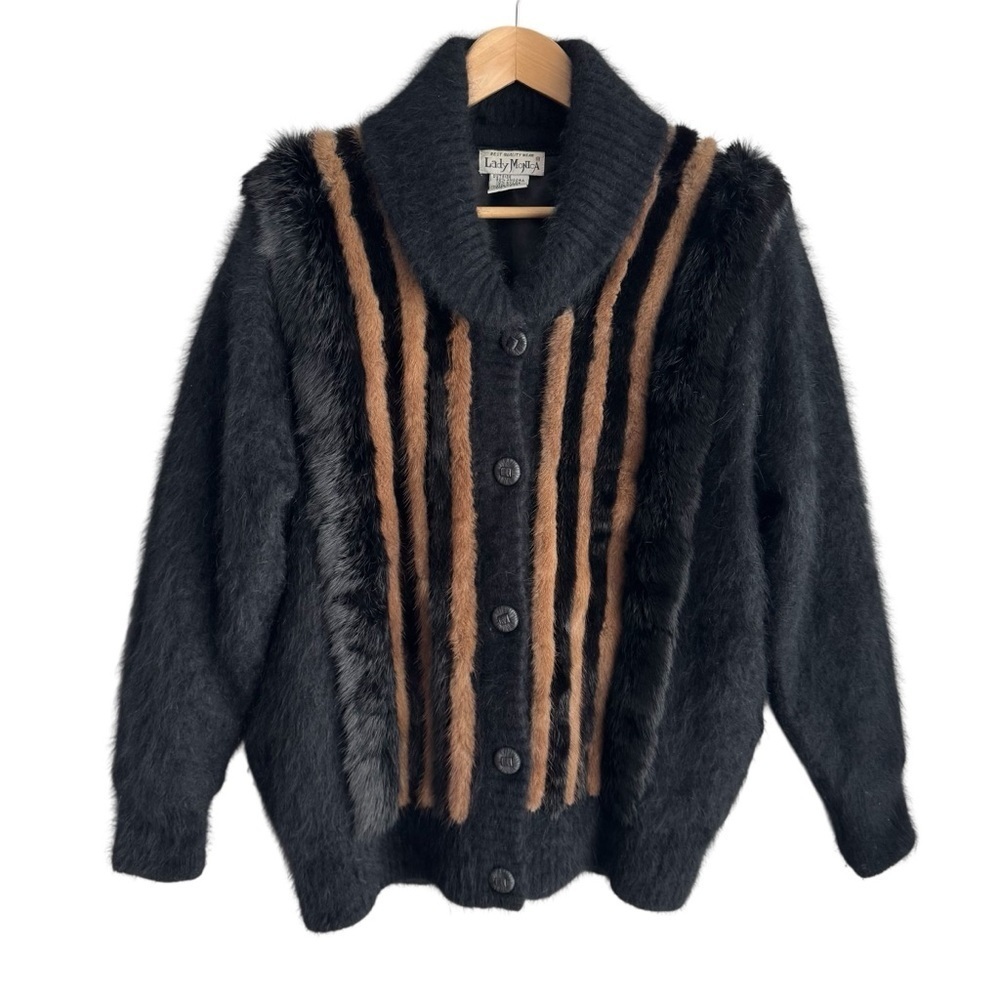 Vintage SOFT Fuzzy Angora Cardigan Jacket L/XL Rabbit Fur Button Up Sweater 90s
